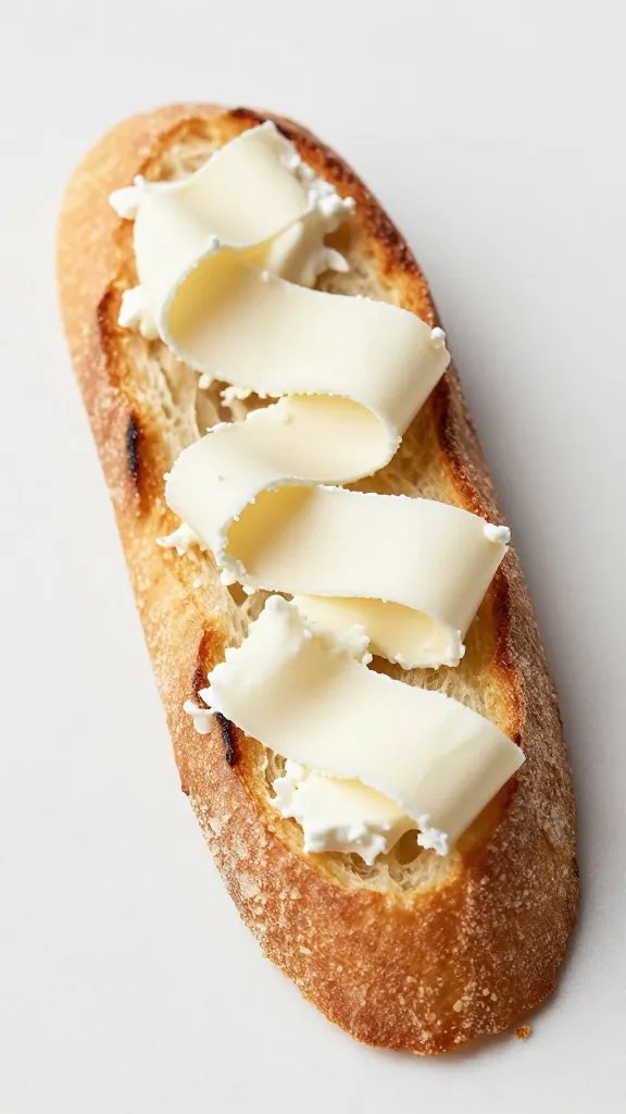 toasted baguette slice with goat cheese ribbon