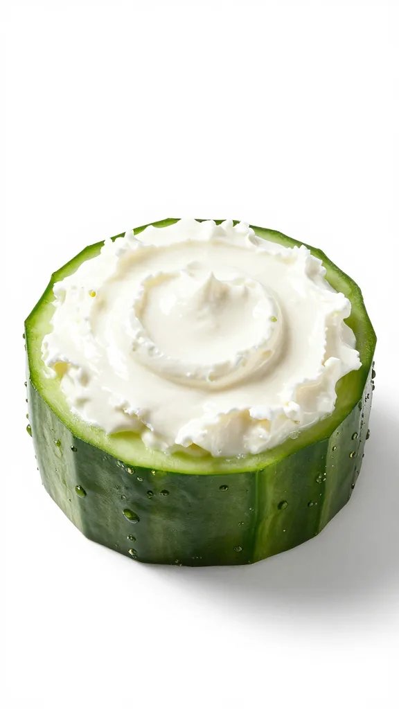 cucumber round crowned with whipped goat cheese