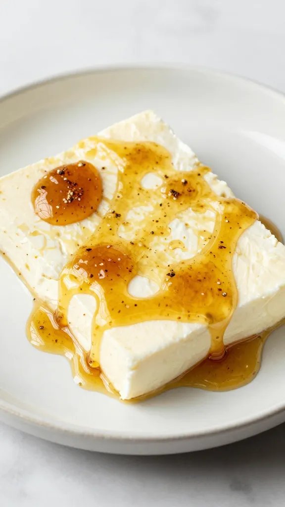 bubbling baked feta block drizzled with hot honey