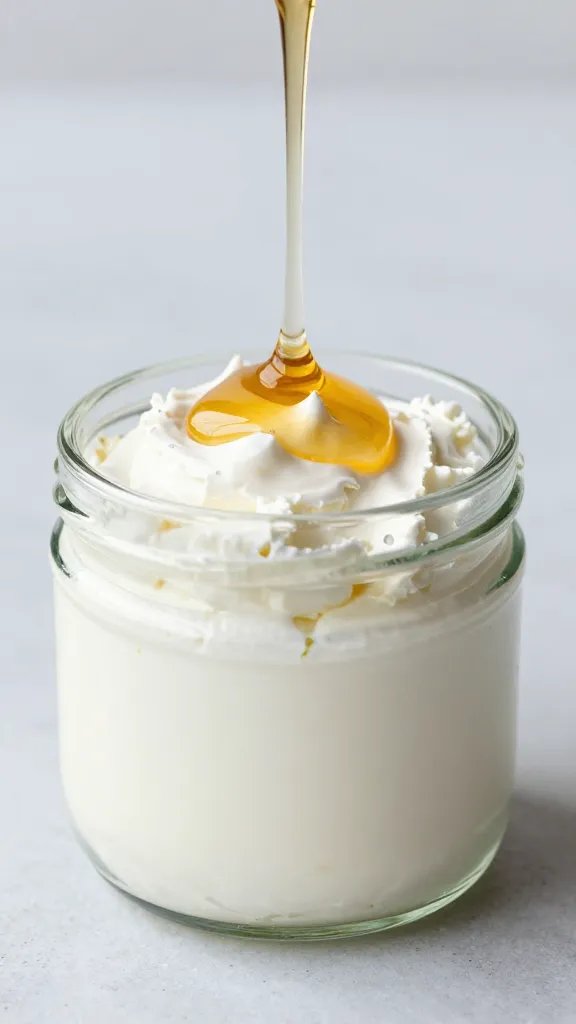 honey drizzle over whipped goat cheese in glass jar