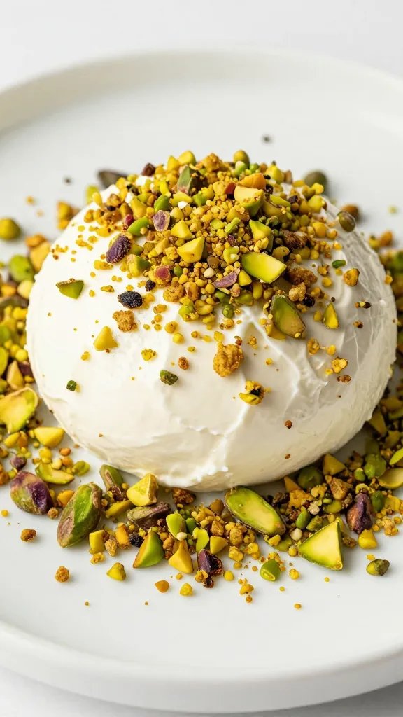 whipped goat cheese with toasted pistachio crumble on top