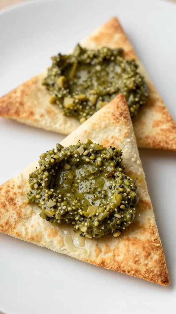 toasted pita triangle spread with olive tapenade