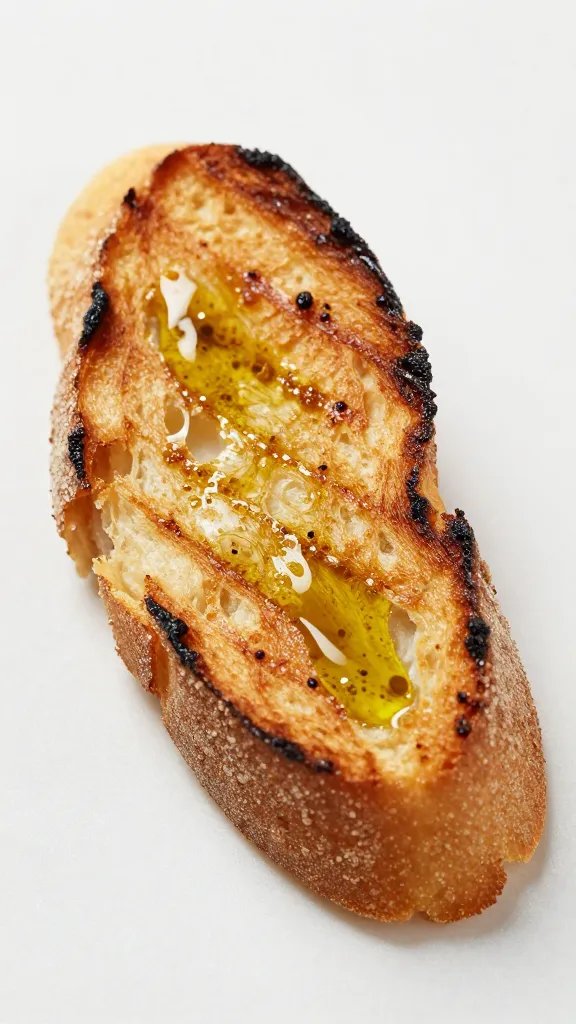 crusty grilled crostini slice with olive oil sheen