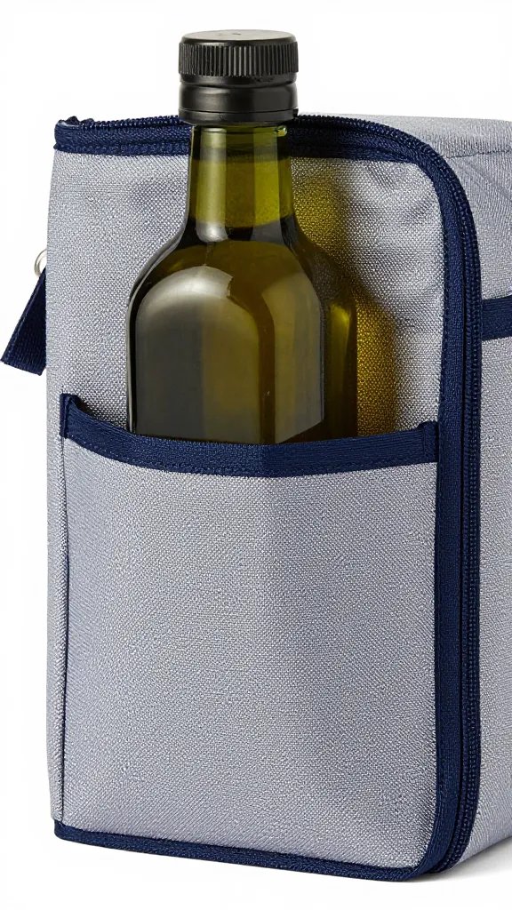 insulated lunch tote pocket holding dark olive oil bottle