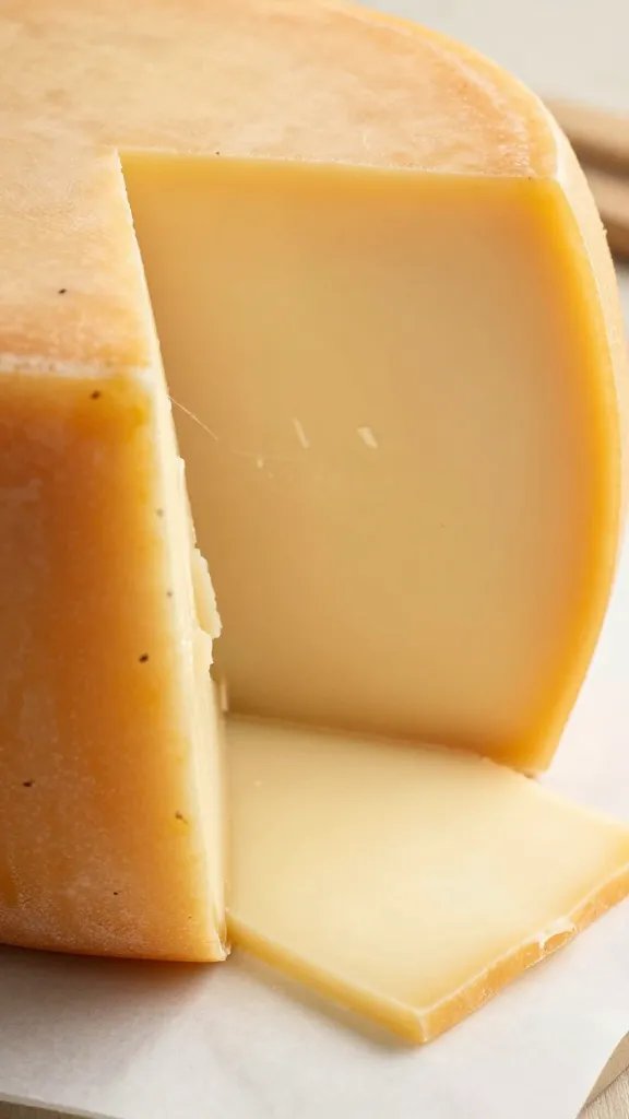 Sliced young Gouda fan on parchment, closeup