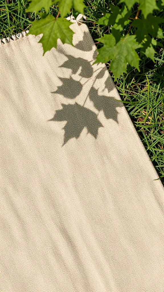 woven picnic blanket corner under maple shade