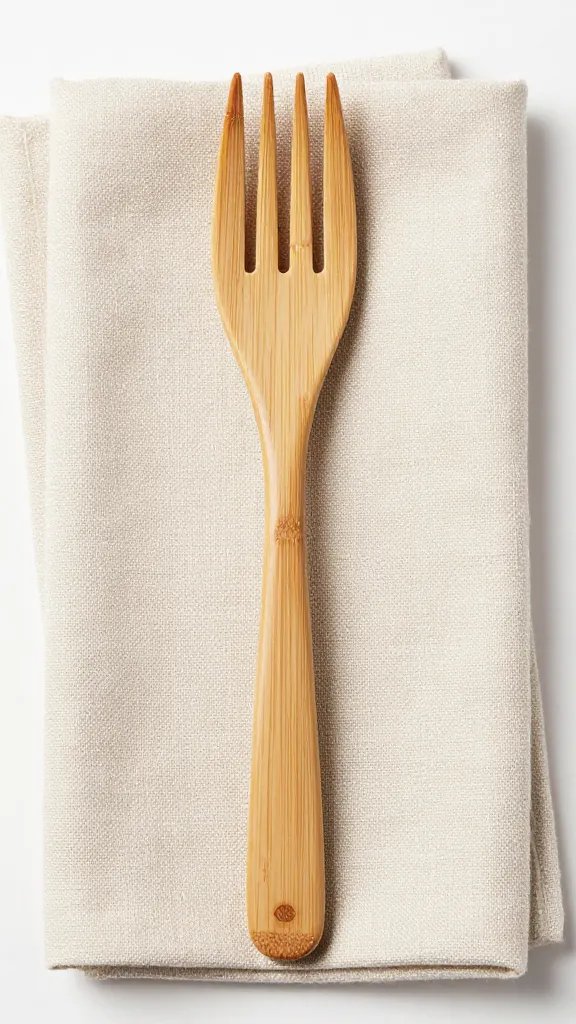 bamboo fork resting on linen napkin