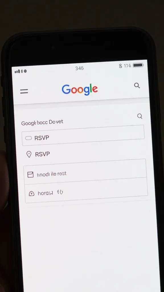 smartphone displaying Google Doc RSVP form, closeup