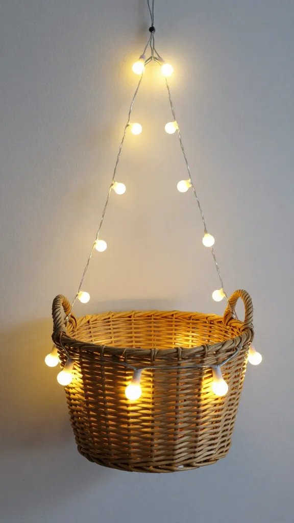 single 10-foot string light draped over basket handle
