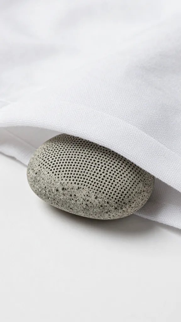 pebble-shaped speaker hidden beneath folded picnic blanket edge