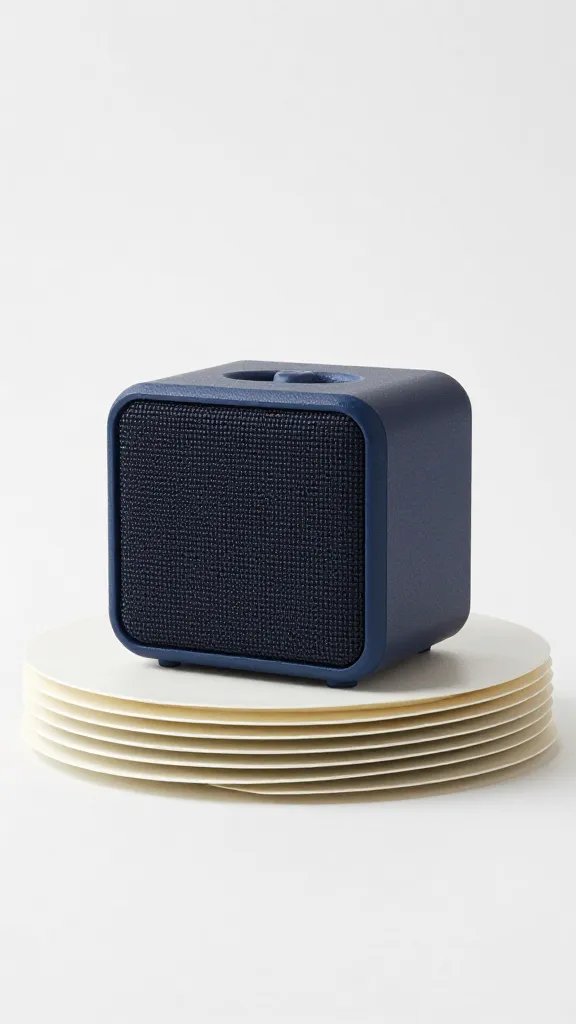 navy mini speaker concealed behind folded paper plates