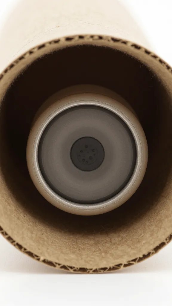 tiny cylindrical speaker inside empty cardboard napkin tube