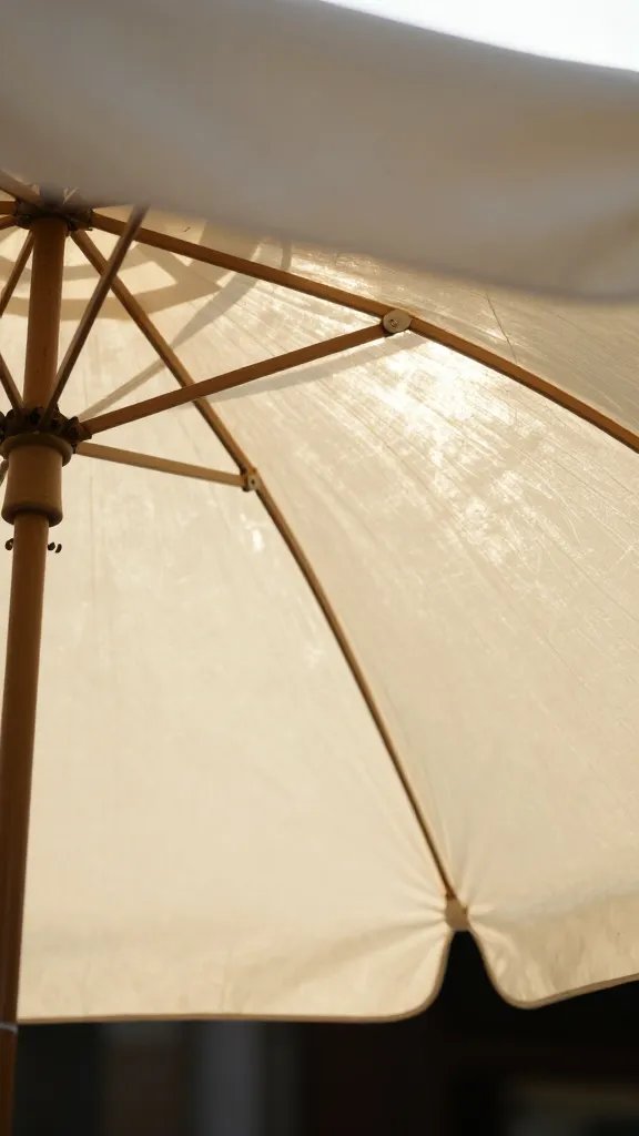 closeup of market umbrella fabric under afternoon backlight