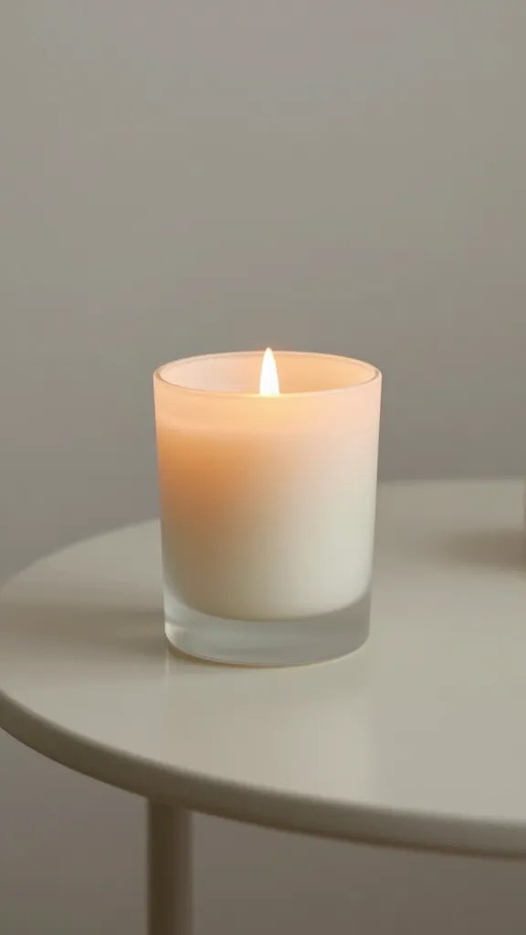 single citronella candle on small side table