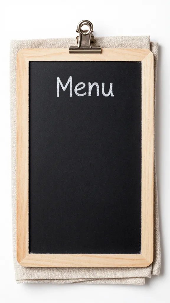 chalkboard menu tag clipped to linen napkin