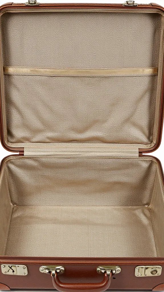 scuffed vintage Samsonite suitcase, open, empty interior closeup