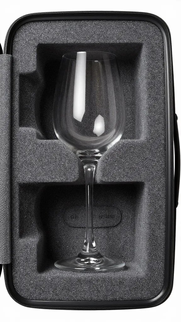 foam-lined suitcase compartment cradling one wine glass