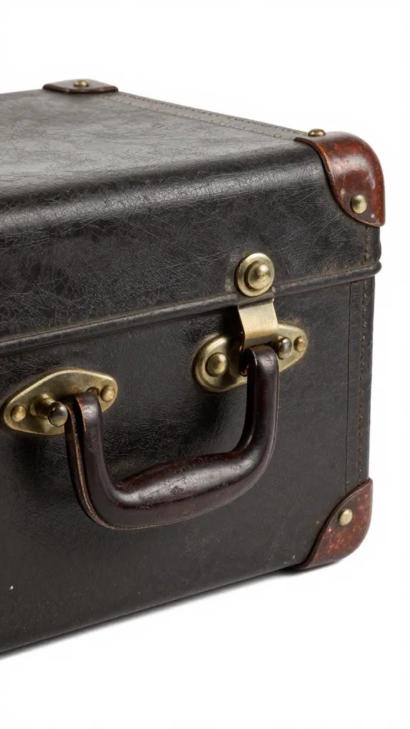 antique suitcase handle with patina, isolated on white