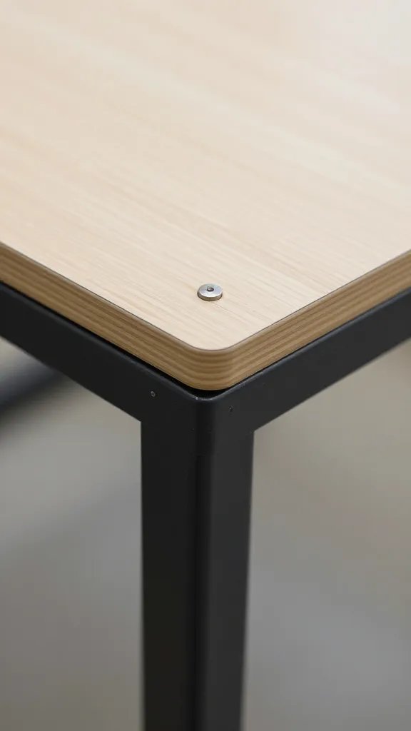 clip placement near table corner, tight closeup