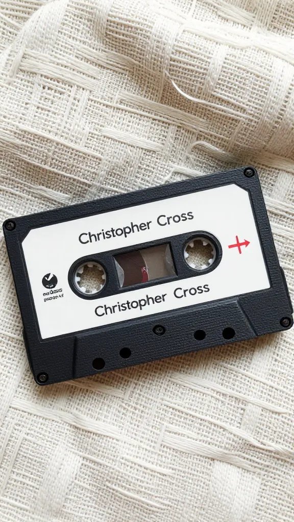 Christopher Cross cassette tape on woven blanket, macro