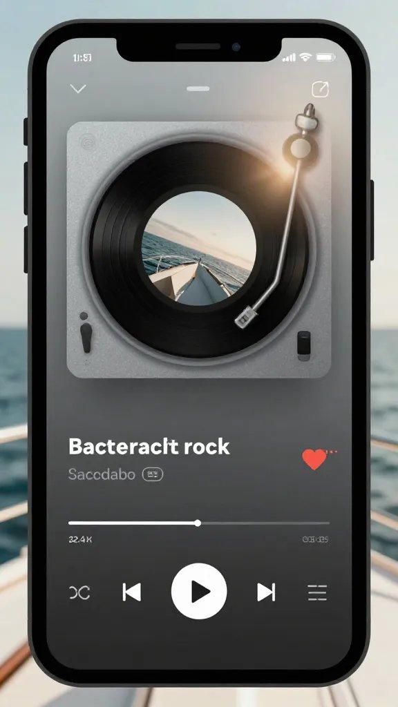 yacht rock playlist on phone screen, sunlight glare