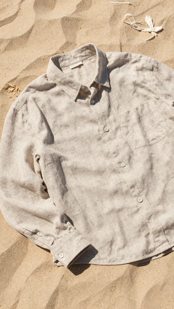 oatmeal linen shirt on sandy beach