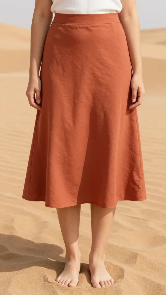 terracotta midi skirt hem on dune sand