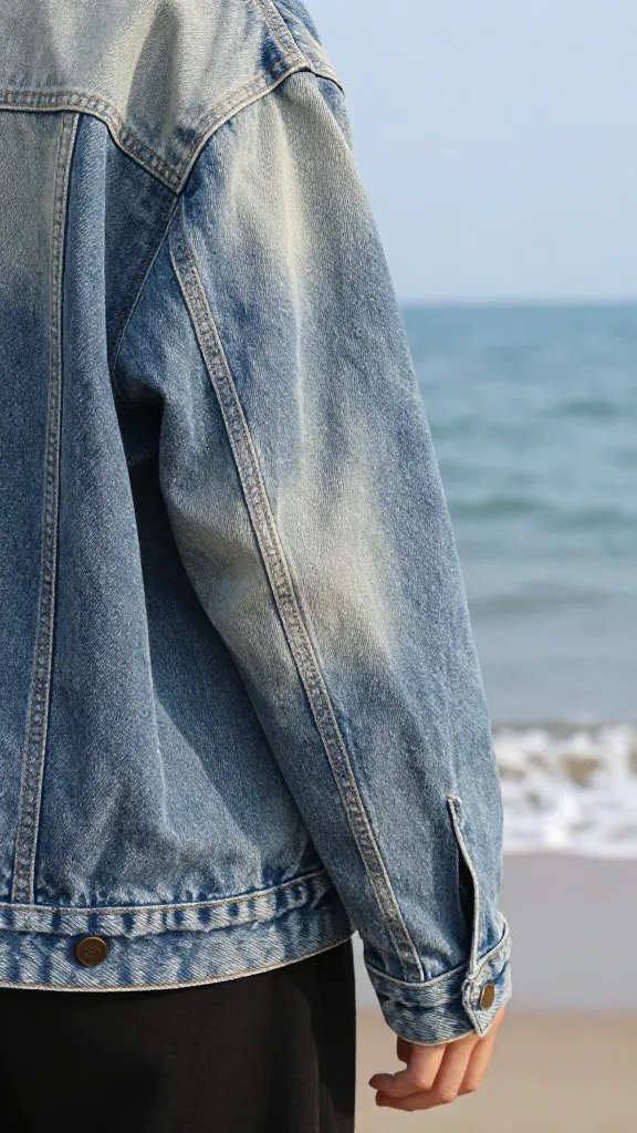 faded denim jacket sleeve with sea breeze