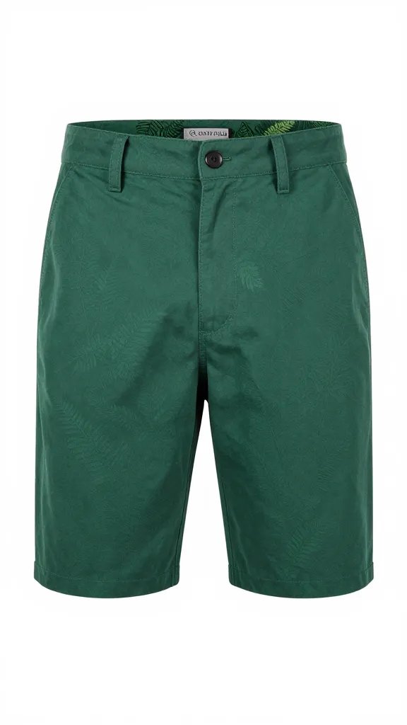 deep green chino shorts waistband amid forest ferns