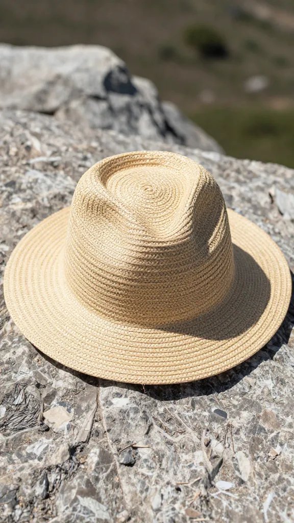 lightweight straw hat brim under rocky overlook sun