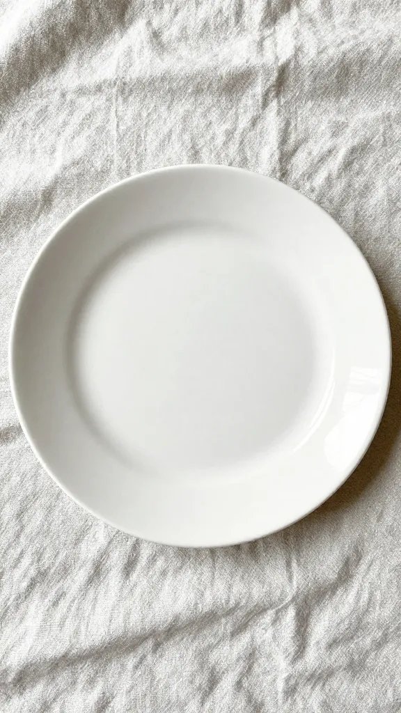 matte enamel picnic plate on linen blanket, closeup