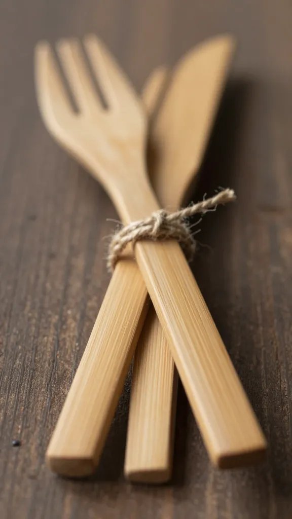 bamboo cutlery wrapped in twine, shallow depth of field