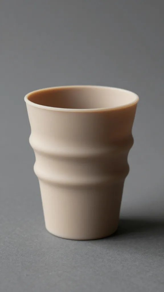 collapsible silicone cup in sand color, studio lighting