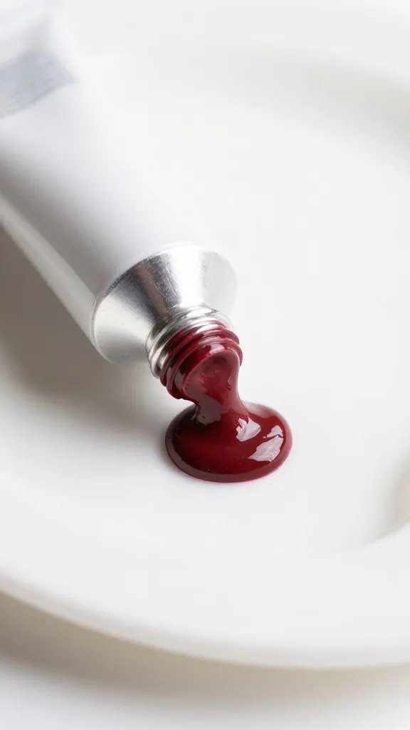 closeup of acrylic paint tube squeezed onto white palette