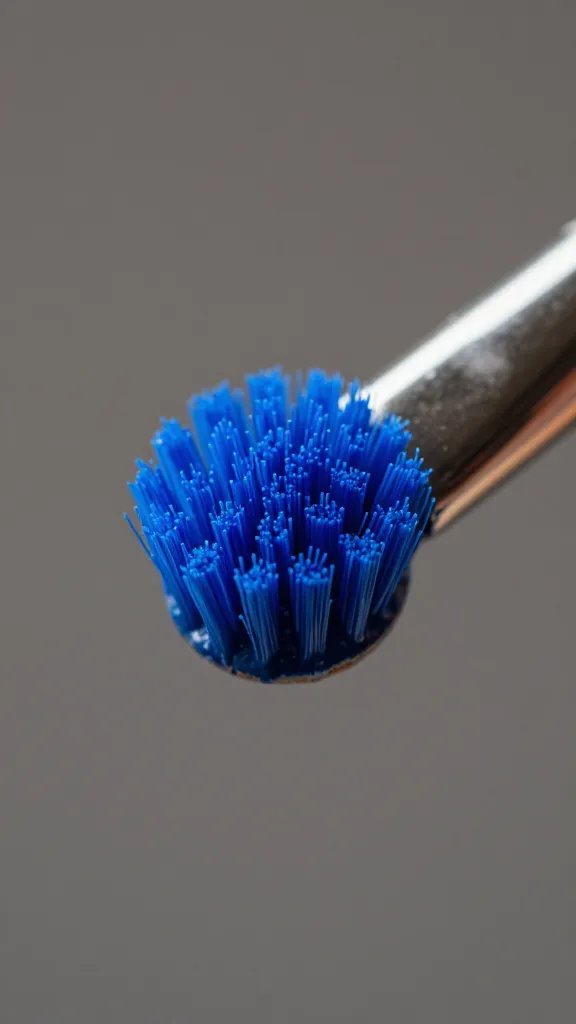 soft-bristle round paintbrush tip loaded with blue paint