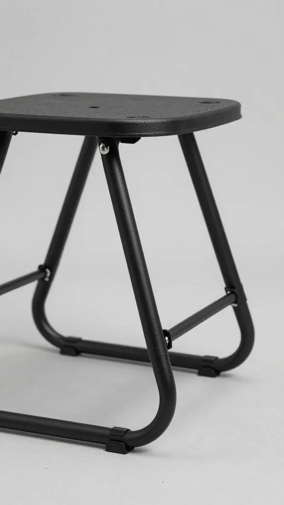 compact folding camp stool leg on flat ground