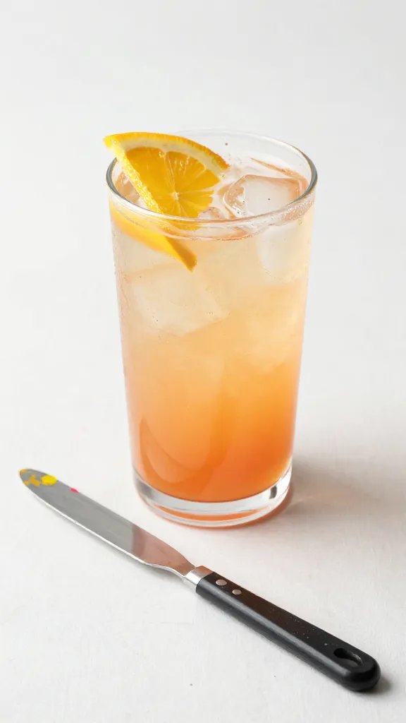 non-alcoholic spritzer can beside paint-stained palette knife