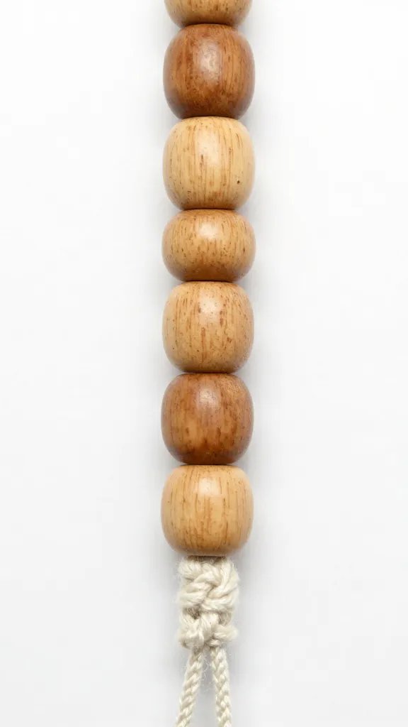 unfinished wooden bead with cotton macramé cord knot detail