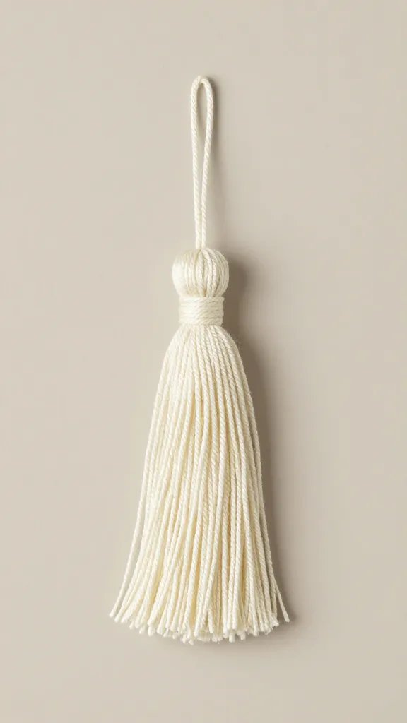 single tassel of cotton yarn trimmed, neutral backdrop
