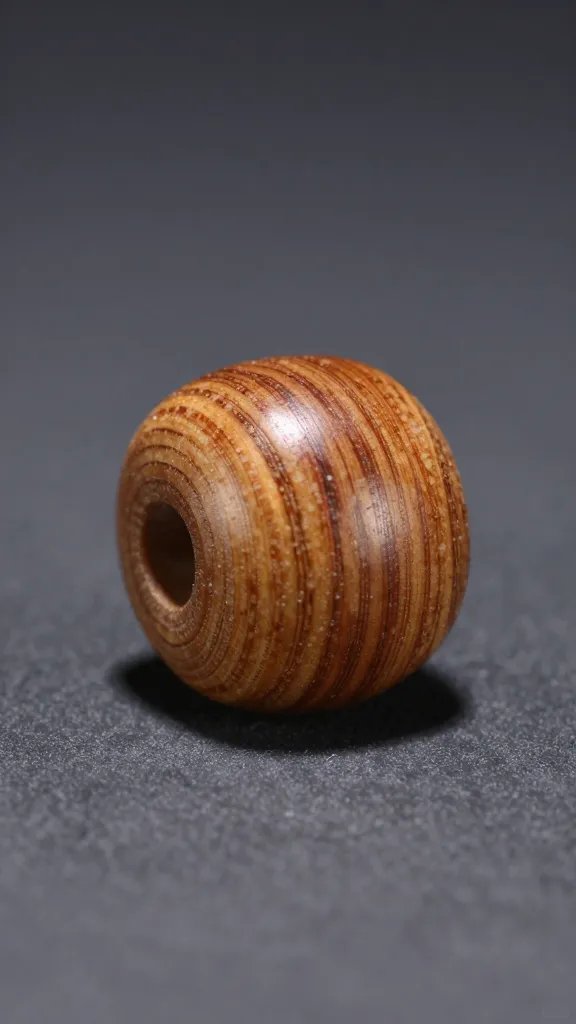 single oiled wooden bead showcasing grain, studio lighting