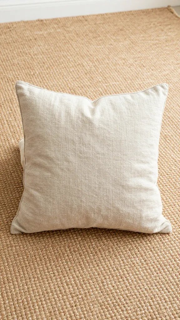 single oversized linen floor pillow on jute rug
