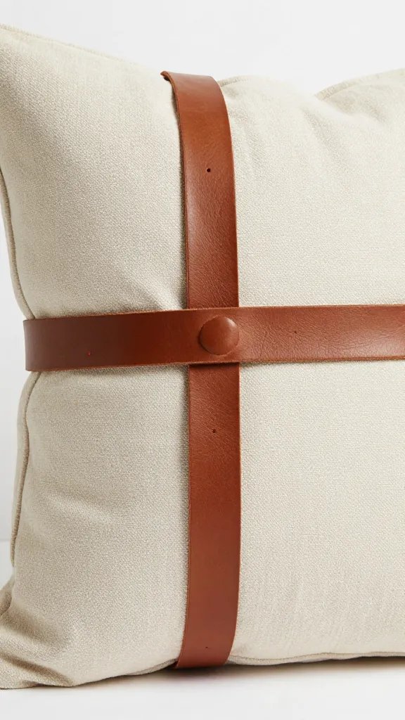 leather pillow strap securing one boho pillow