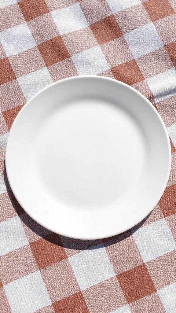 closeup melamine plate on picnic blanket, natural light