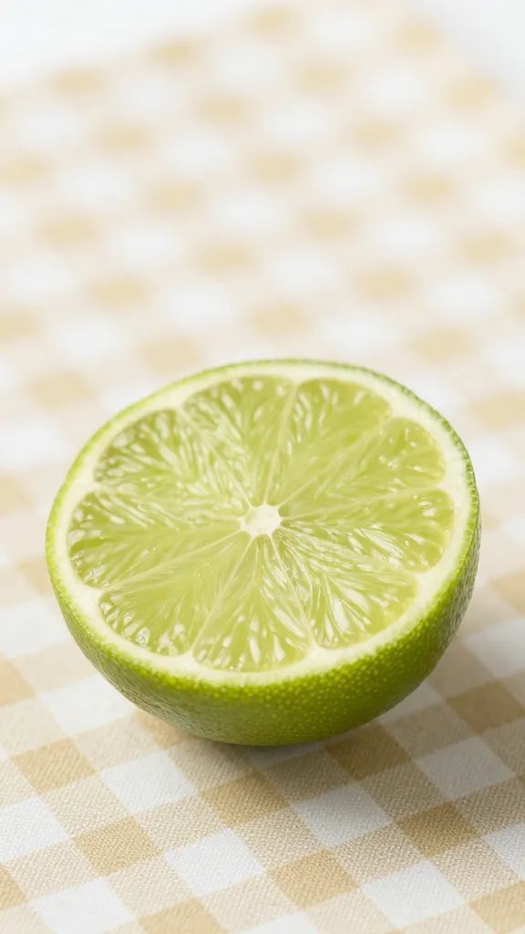 single green lime half on checkered cloth