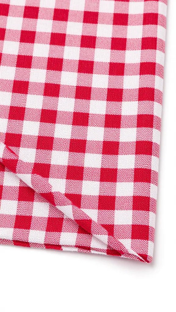 closeup of a folded gingham napkin corner