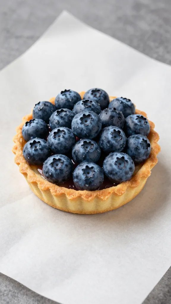 single blueberry tart on parchment paper