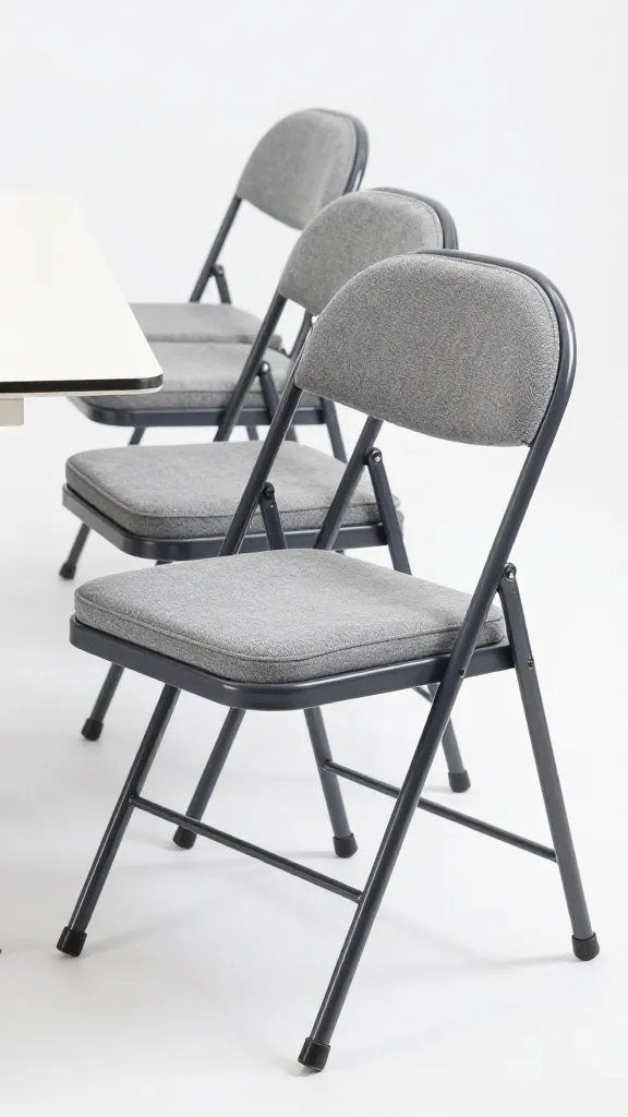 gray cushion folding chair aligned to low table height