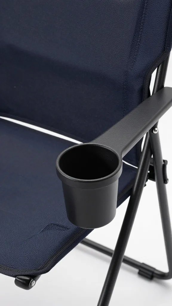 cupholder armrest on cushioned folding chair