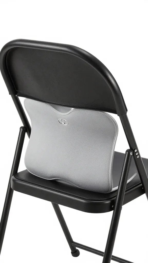 lumbar support cushion attached to folding chair back