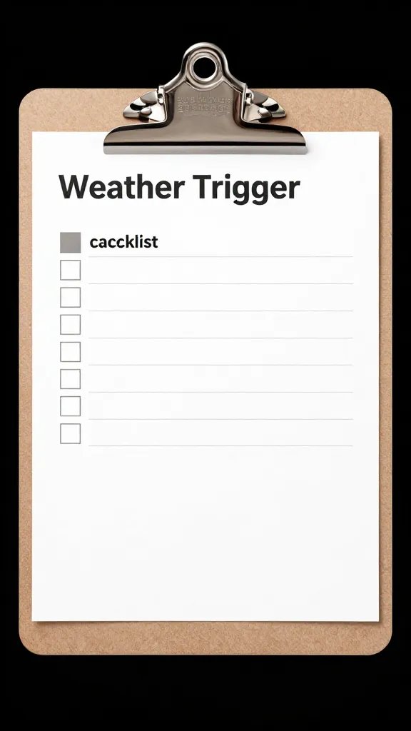 laminated weather trigger checklist clipped to clipboard